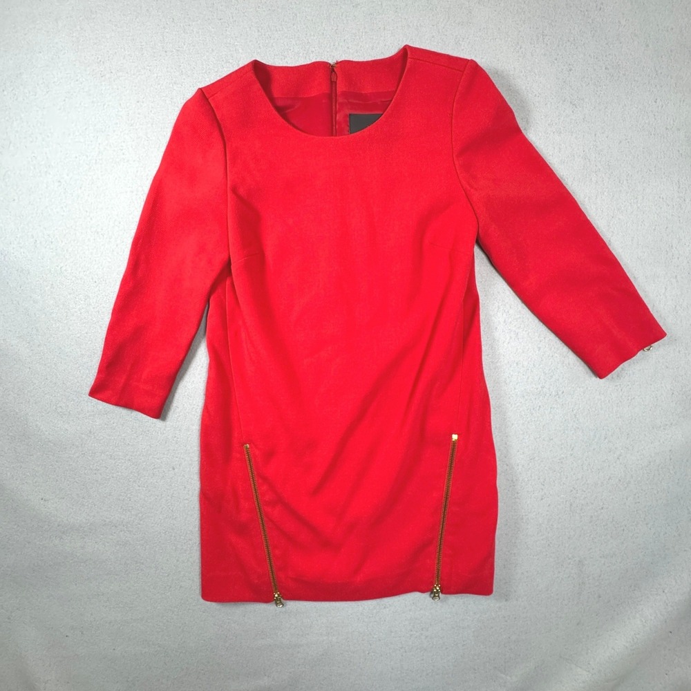 J.Crew Red Shift Dress Gold Zipper Petite 2P Office Siren Y2K Classic Chic